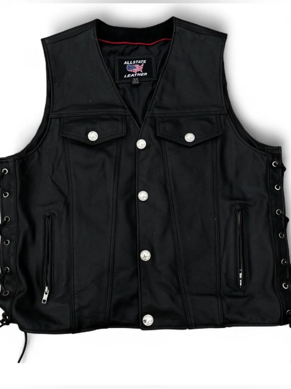 ALLSTATE LEATHER Black Leather Denim Style Biker Motorcycle Vest Size 44